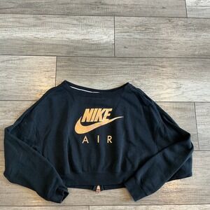 Nike Air Cropped Pullover Sweatshirt Rose Gold Zipper Black Women's XS